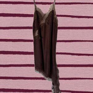 Brown Lace Slip Dress With